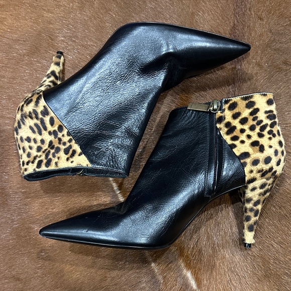 Saint Laurent Kiki Leopard and Black Ankle Boots sz 39 - Picture 3 of 7